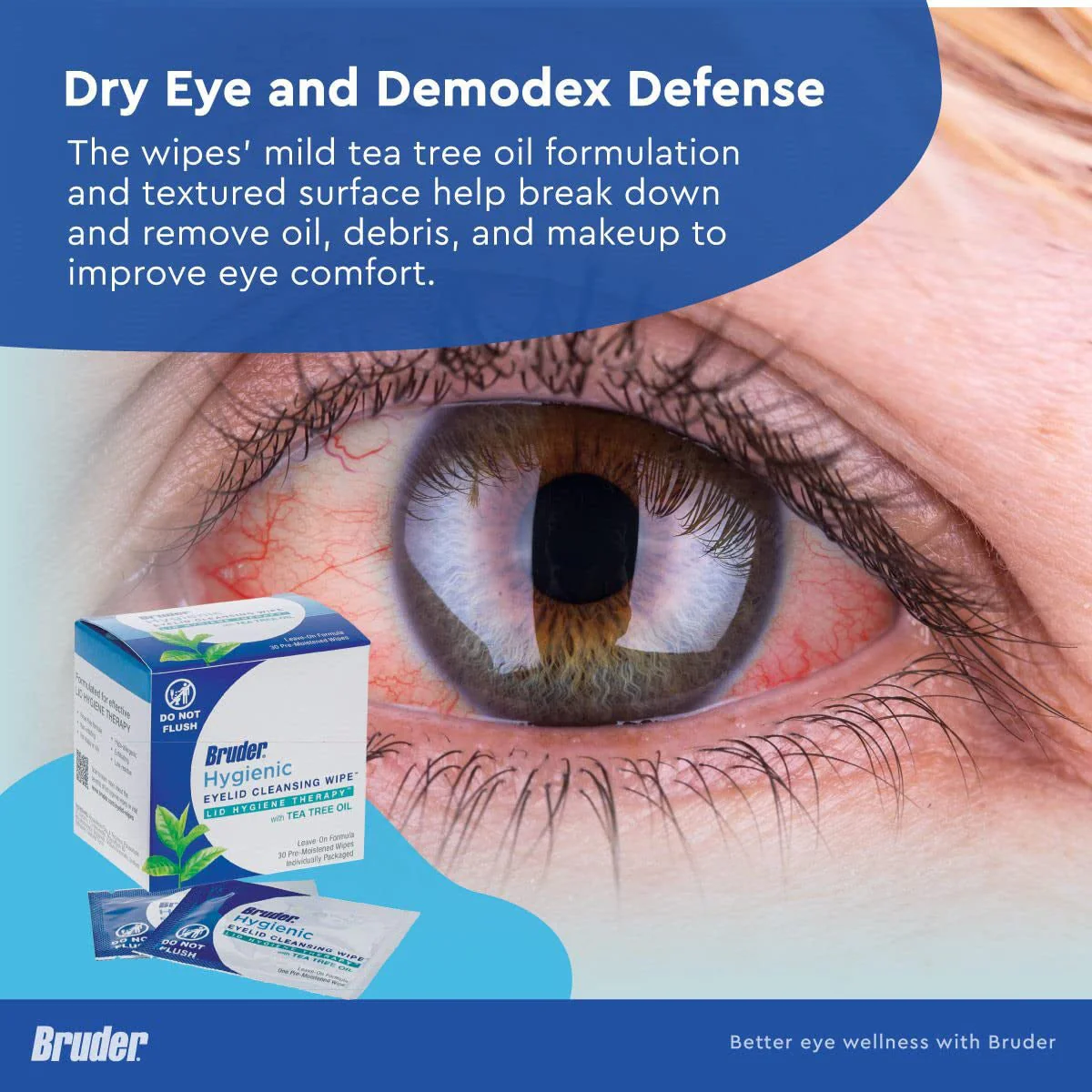 Bruder Hygienic Eyelid Cleansing Wipes with Tea Tree Oil (30ct) - Image 4