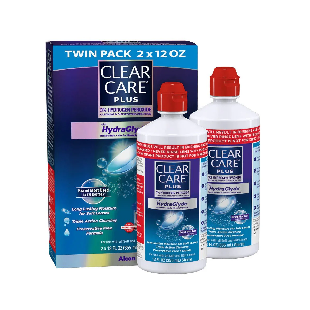 Clear Care Plus Cleaning Solution with Hydraglyde, Twin Pack, Multi, 12 Oz, Pack of 2 - Image 14