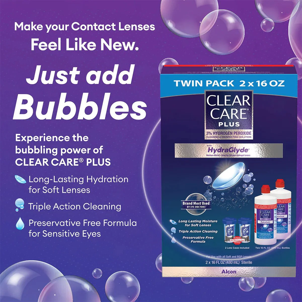Clear Care Plus Cleaning Solution with Hydraglyde, Twin Pack, Multi, 12 Oz, Pack of 2 - Image 17