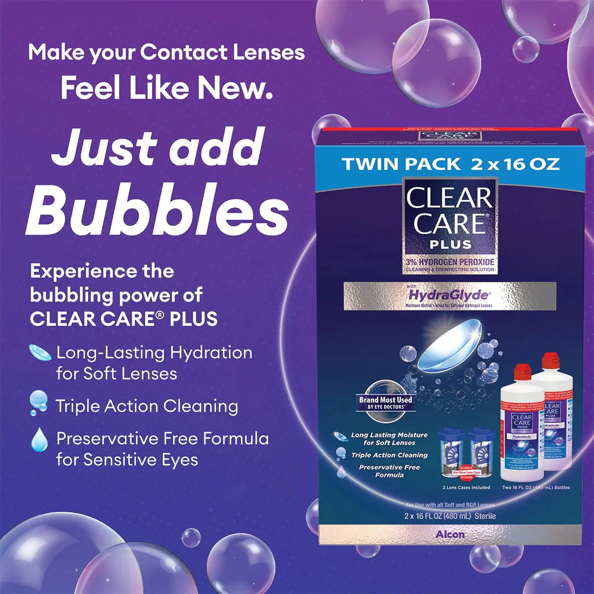 Clear Care Plus Cleaning Solution with Hydraglyde, Twin Pack, Multi, 12 Oz, Pack of 2 - Image 18