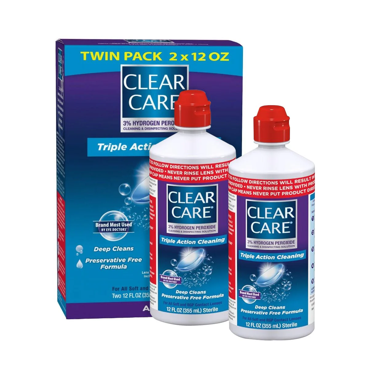 Clear Care Triple Action Cleaning and Disinfecting Solution with Case, Twin Pack, Multi, 12 Oz, Pack of 2 - Image 2