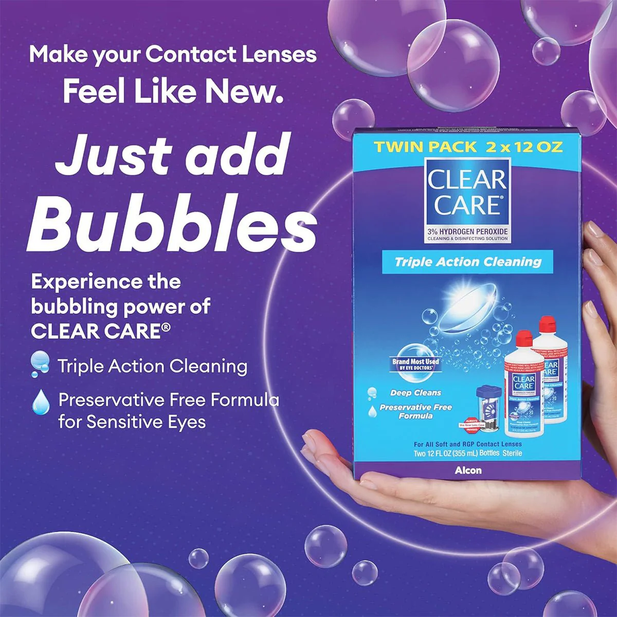 Clear Care Triple Action Cleaning and Disinfecting Solution with Case, Twin Pack, Multi, 12 Oz, Pack of 2 - Image 5
