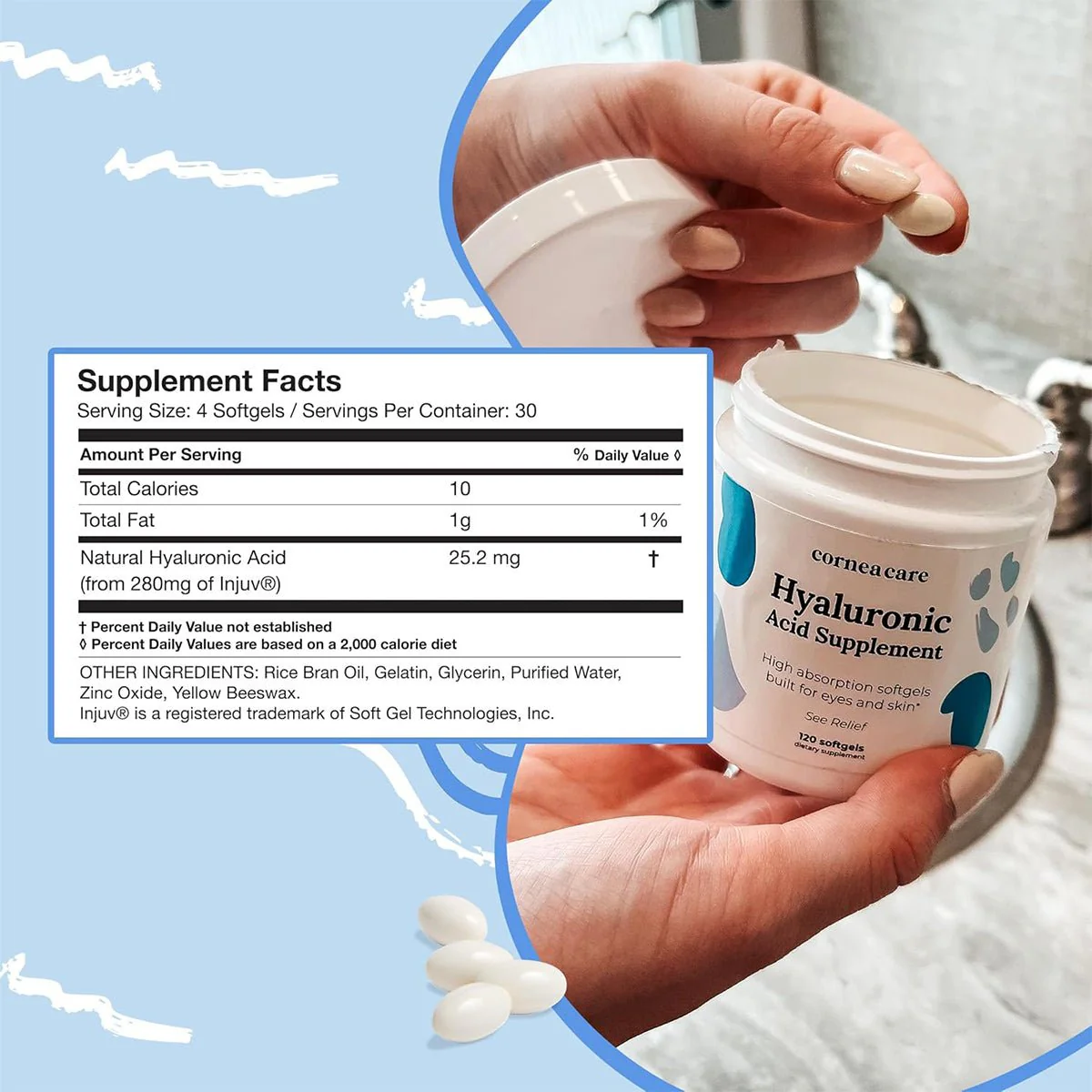CorneaCare Hyaluronic Acid Supplement for Eyes and Skin (120ct - 1 Month Supply) - Image 2