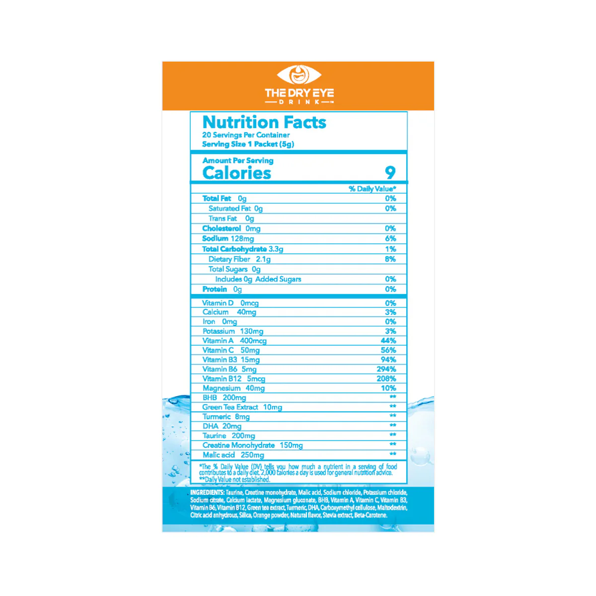 Dry Eye Drink™ Daytime – Doctor-Formulated Electrolyte Hydration for Eye Health (Orange, 20 Packets) - Image 2
