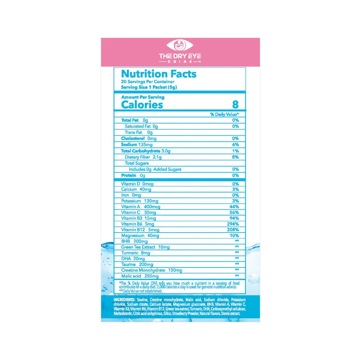 Dry Eye Drink™ Daytime – Doctor-Formulated Electrolyte Hydration for Eye Health (Strawberry Lemonade, 20 Packets) - Image 2