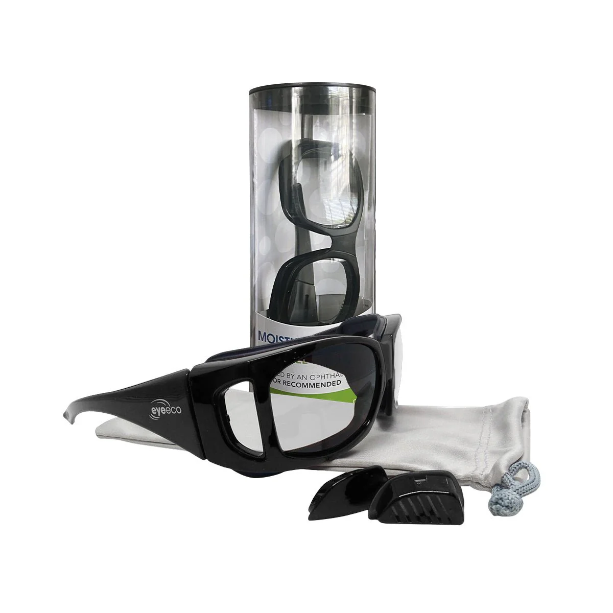 EyeEco Large Moisture Release Eyewear- (Shiny Black with Clear Lens)