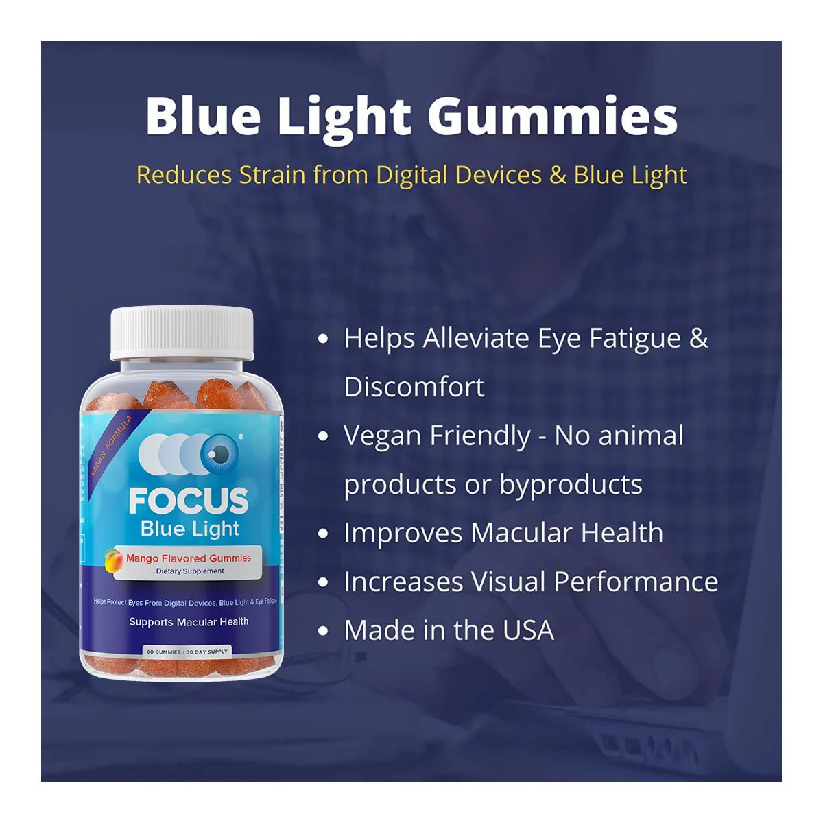 Focus Blue Light Mango Flavored Gummies (60ct, 1 Month Supply) - Image 3