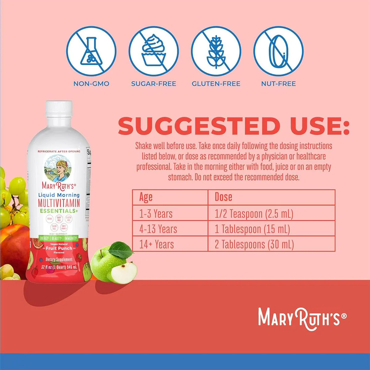 Mary Ruth's Liquid Morning Multivitamin Essentials+ - Fruit Punch (32 oz) - Image 3
