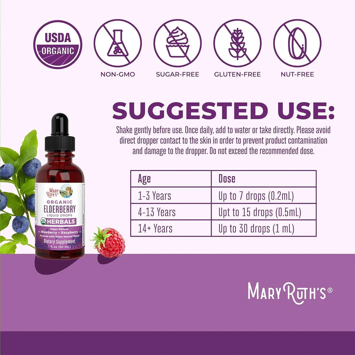 Mary Ruth's Organic Elderberry Liquid Drops Oral (1 oz) 30 Servings - Image 3