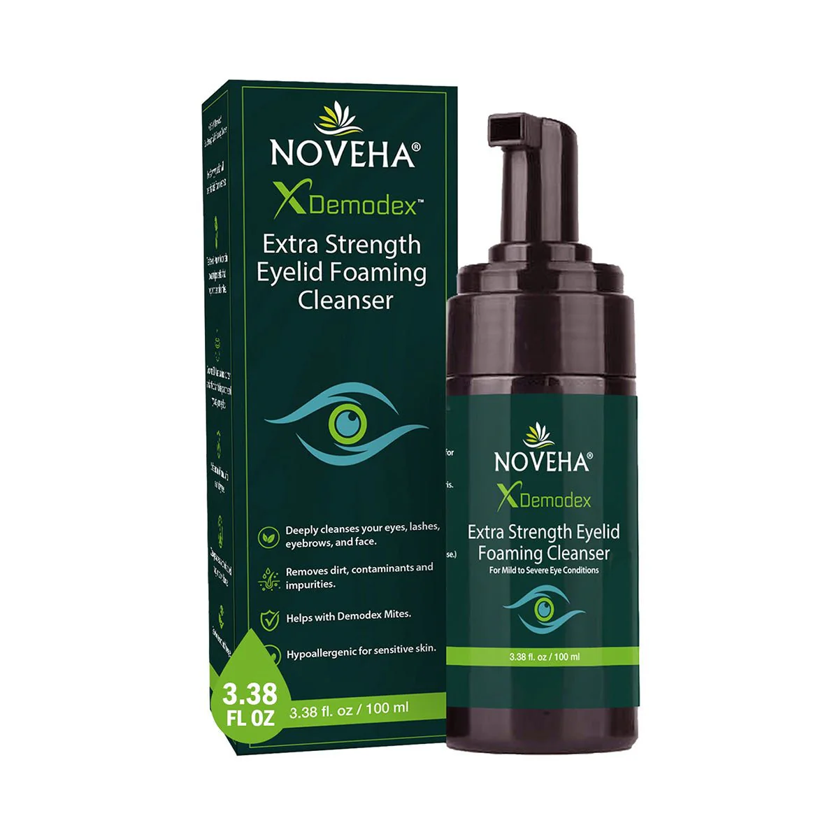 Noveha Demodex Eyelid Cleanser Foam, Extra Strength Tea Tree Oil Formula (100ml)