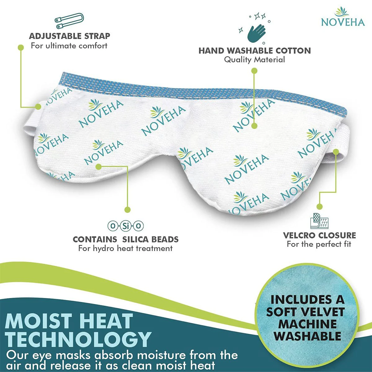 Noveha Dry Eye Mask with Washable Cover, Microwavable (Dual-Eye) - Image 2