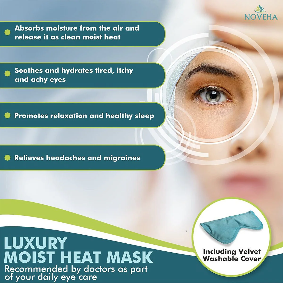 Noveha Dry Eye Mask with Washable Cover, Microwavable (Dual-Eye) - Image 4
