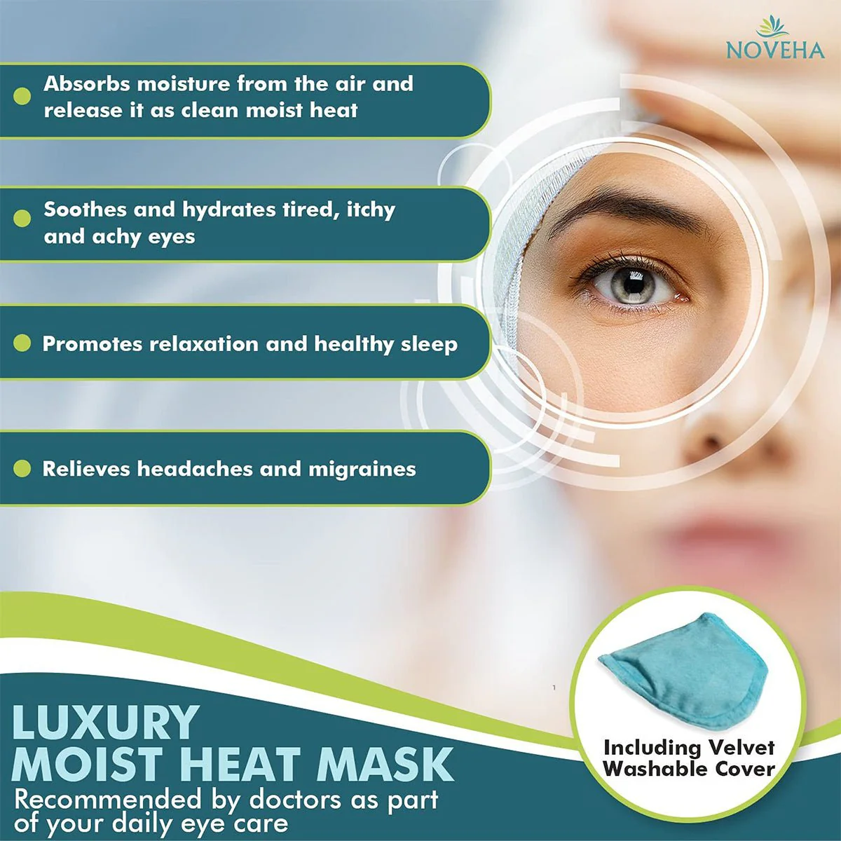 Noveha Dry Eye Mask with Washable Cover, Microwavable (Single-Eye) - Image 4