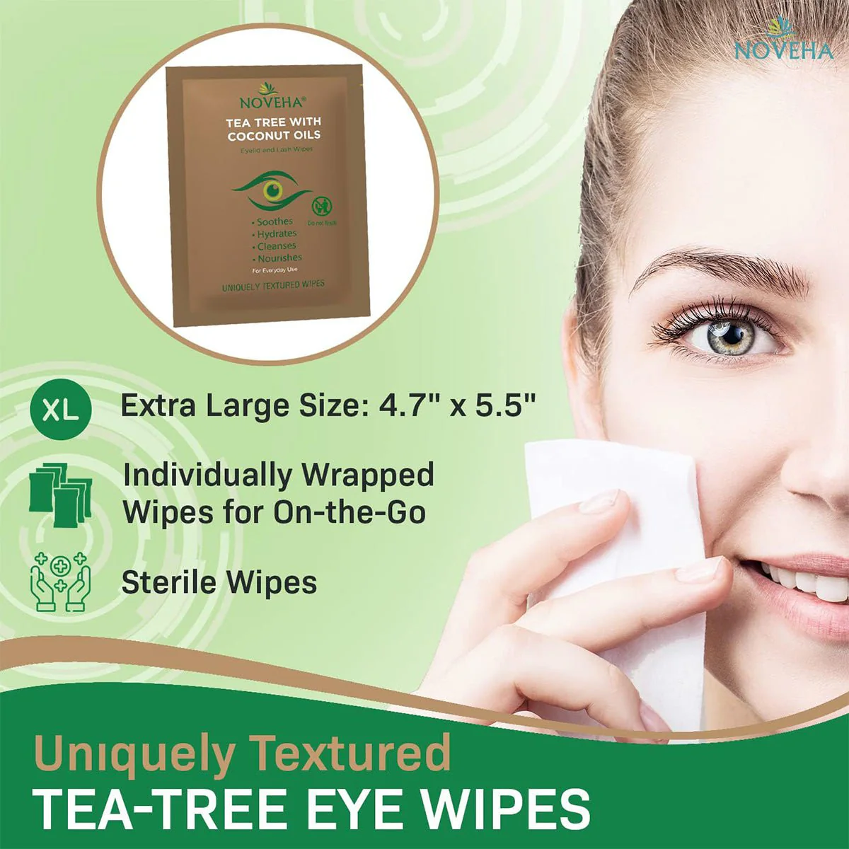 Noveha Tea Tree & Coconut Oil for Eyelid Wipes with Aloe Vera (60ct) - Image 3