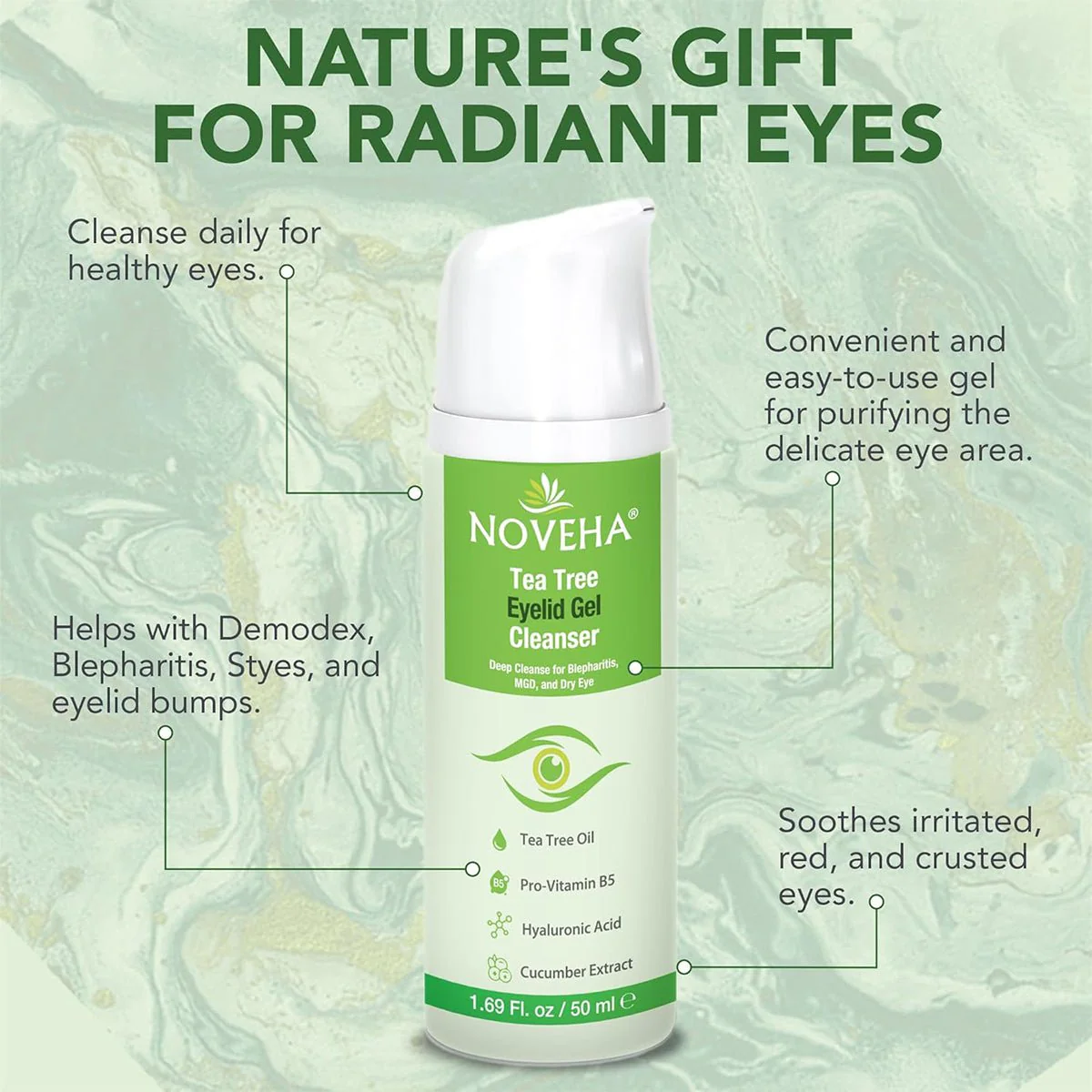 Noveha Tea Tree Eyelid Gel Cleanser (50mL) - Image 4
