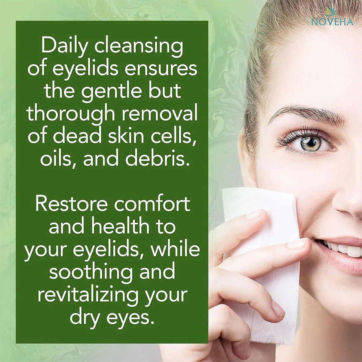 NOVEHA Tea Tree Oil Eyelid & Lash Wipes | With HA, Green Tea & Chamomile For Blepharitis, Itchy & Styes 60 Pcs - Image 3