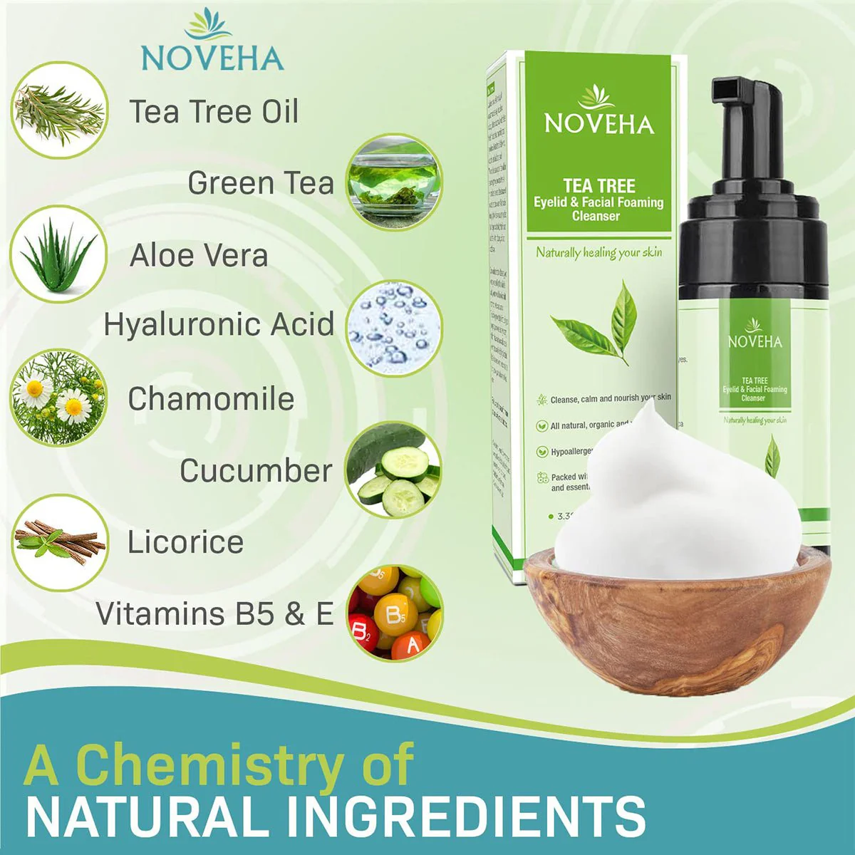 Noveha Tea Tree Oil Foaming Cleanser for Eyelids (100mL) - Image 2