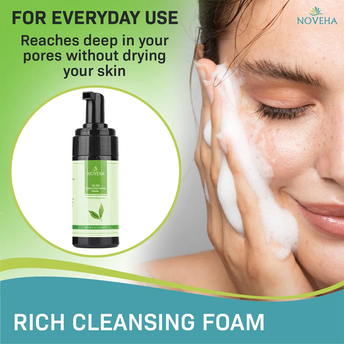 Noveha Tea Tree Oil Foaming Cleanser for Eyelids (100mL) - Image 4