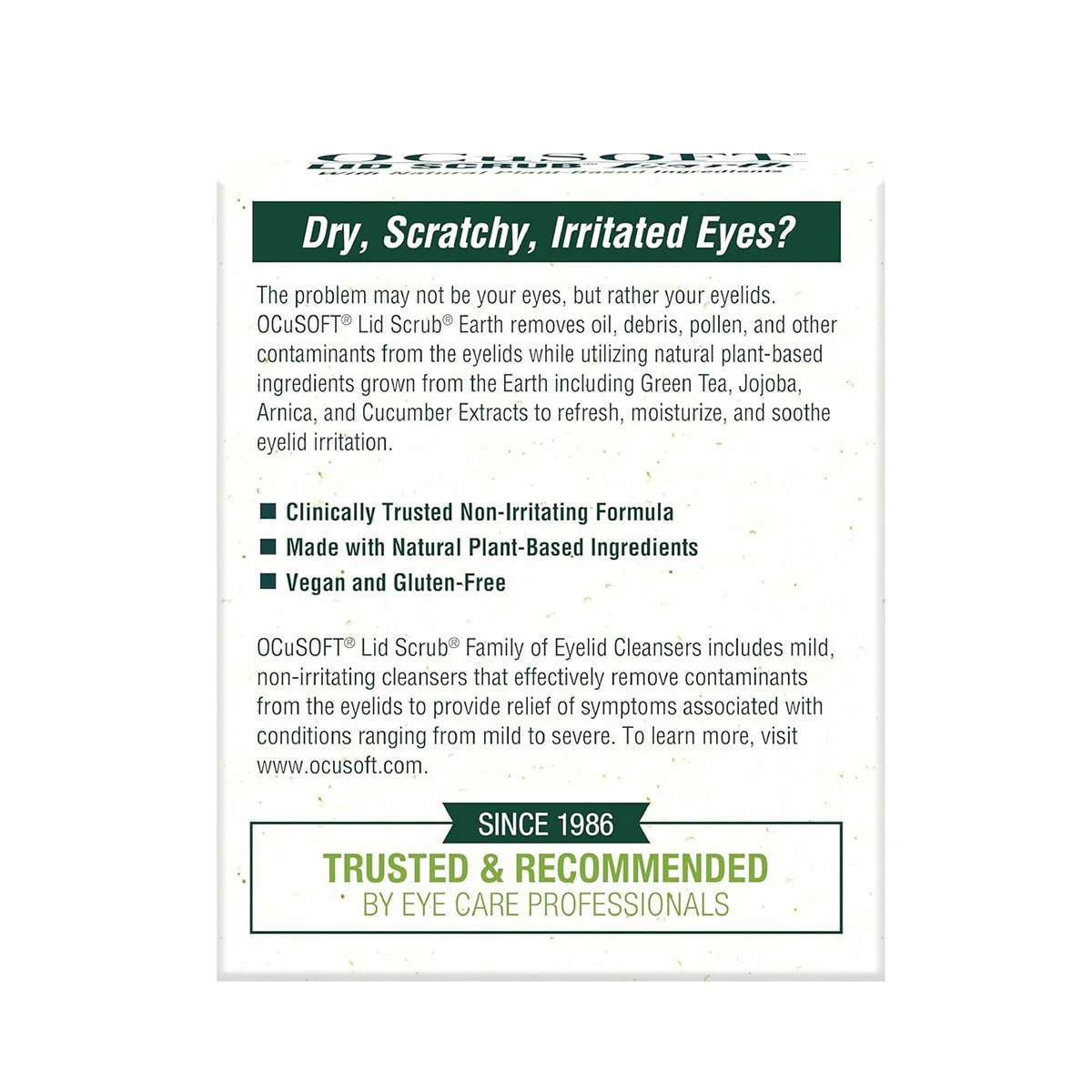 OCuSOFT Lid Scrub Earth Eyelid Cleanser, Natural Plant Based (30ct) - Image 3