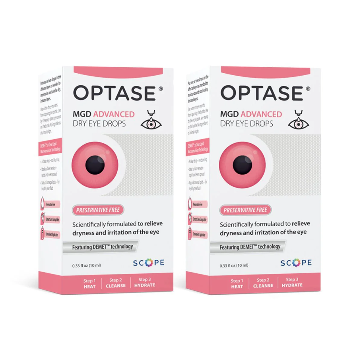 Optase MGD 2-pack Advanced Eye Drops Preservative-Free 3+ Month Supply (600 drops) 2-pack