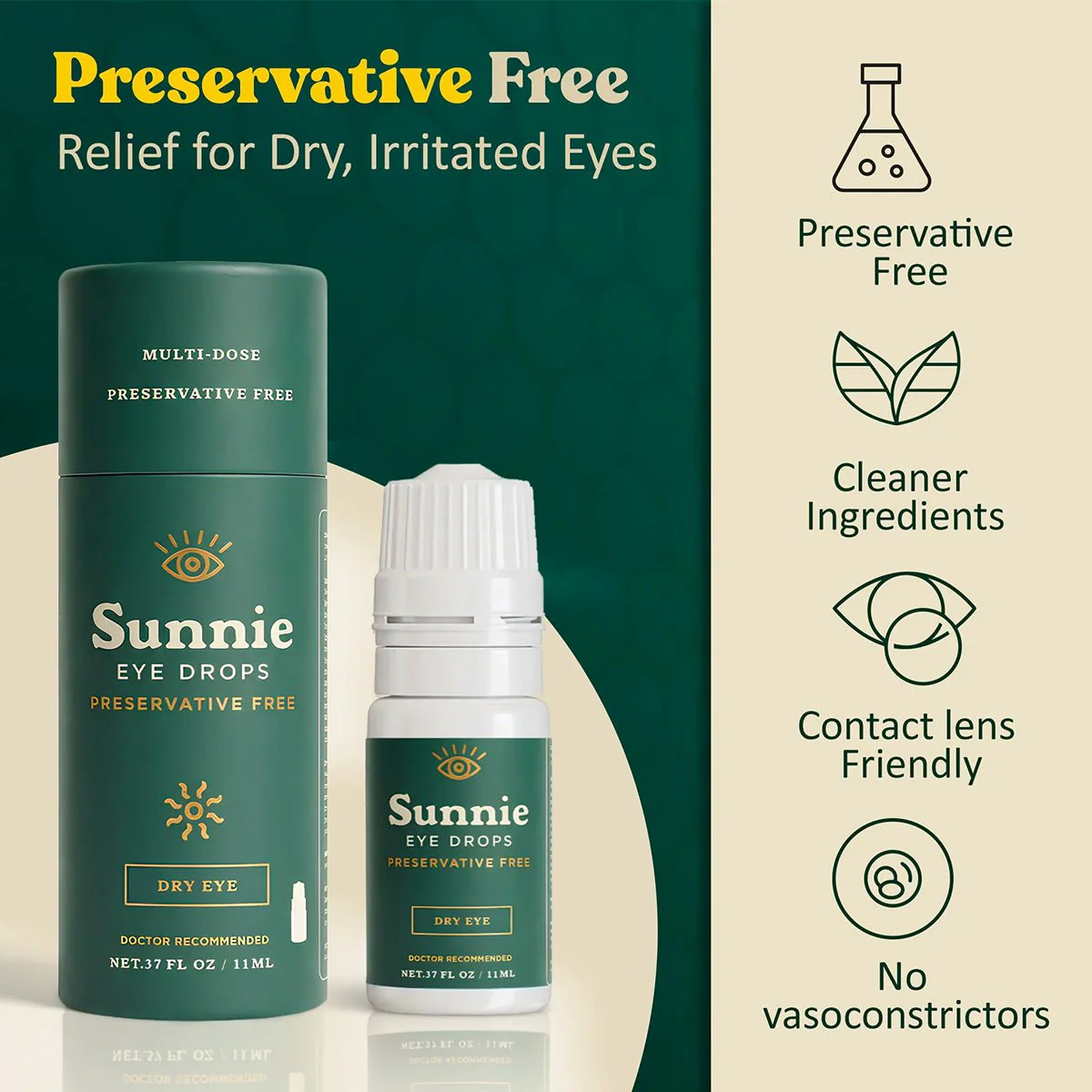 Sunnie Preservative-Free Eye Drops for Dry Eyes, (11ml), Multi-Dose Lubricating Drops with Glycerin 0.5% – for Daily Comfort - Image 3