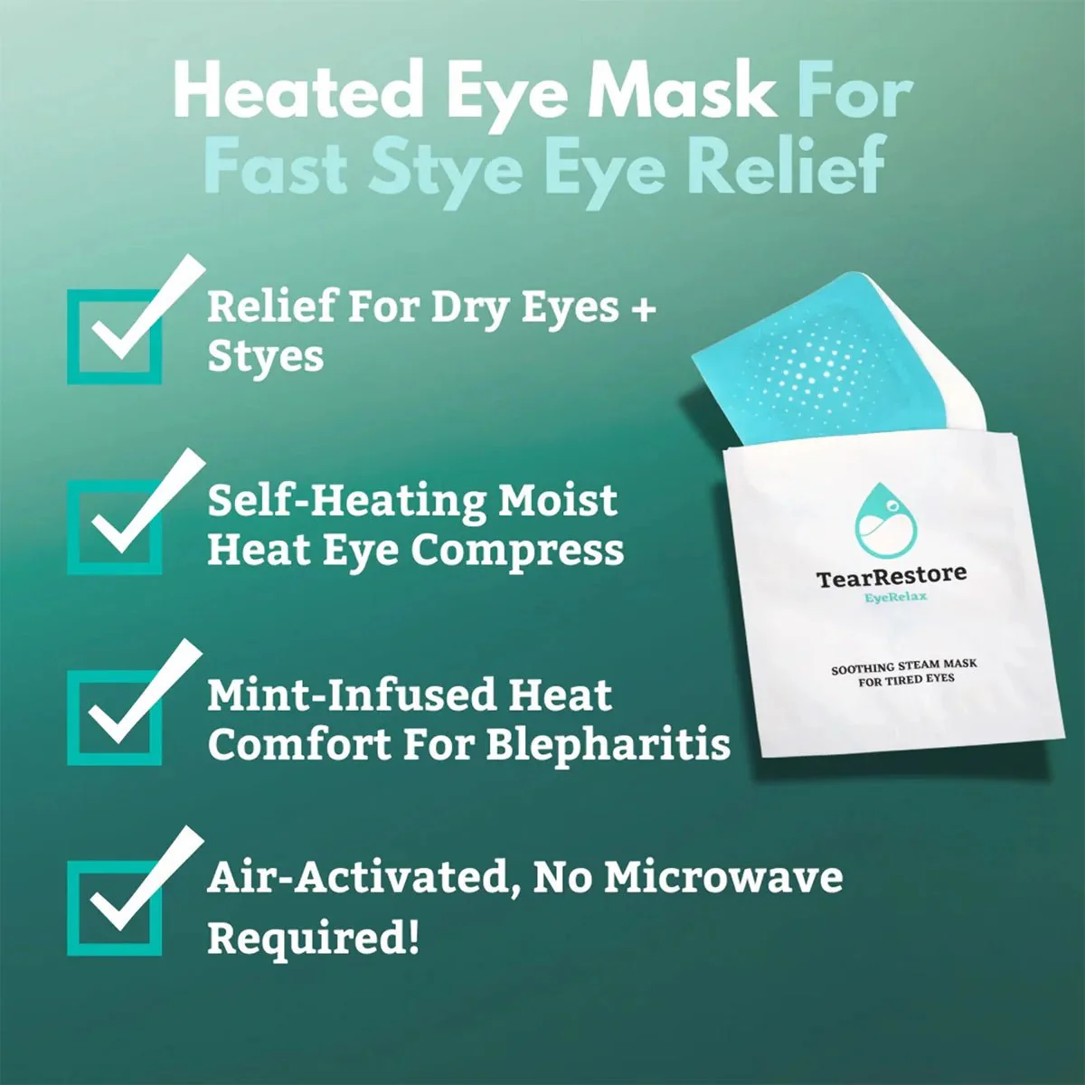 TearRestore EyeRelax Heated Eye Mask - Self Heating Mint Infused Steam Mask (10-pack) - Image 12