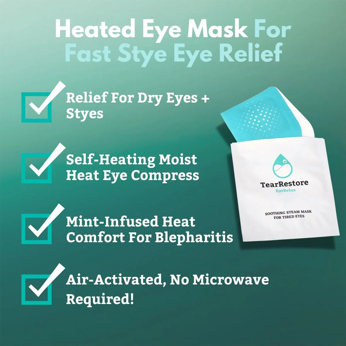 TearRestore EyeRelax Heated Eye Mask - Self Heating Mint Infused Steam Mask (10-pack) - Image 3
