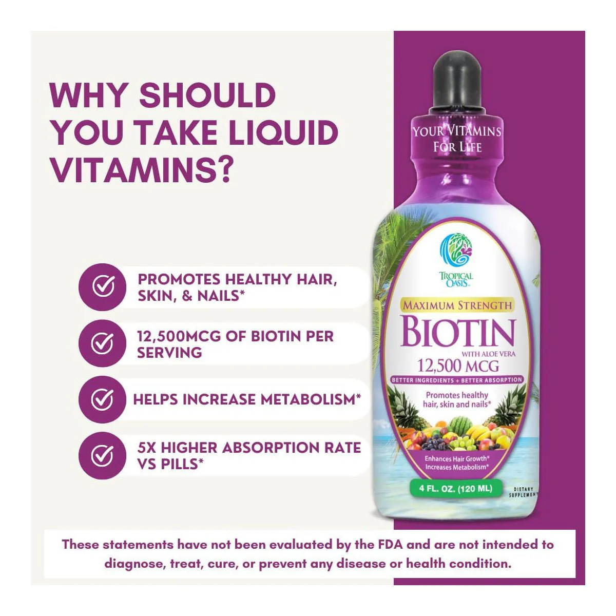 Tropical Oasis Biotin Liquid Supplement for Hair, Nail and Skin (4oz.) - Image 3
