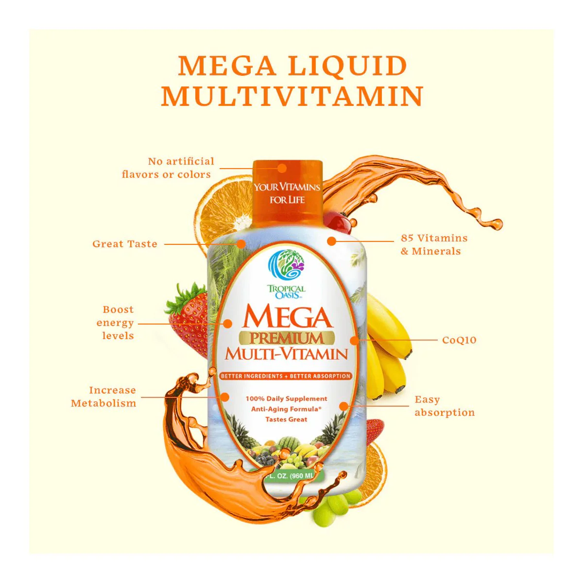 Tropical Oasis Mega Premium Multi-Vitamin Liquid Supplement (32oz.) - Image 3