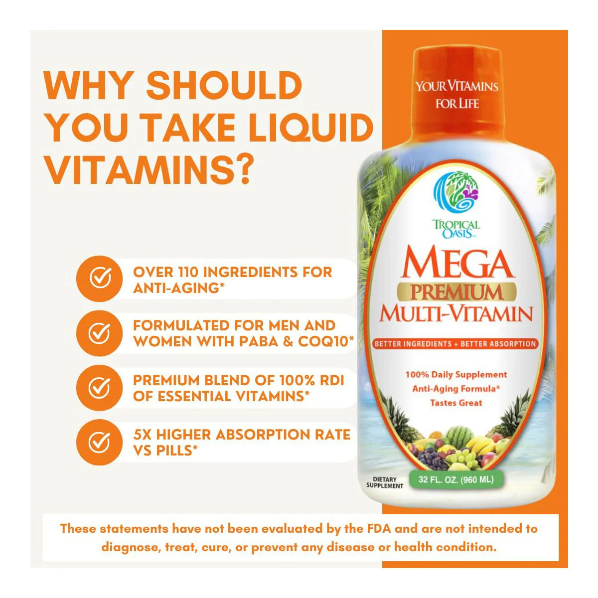 Tropical Oasis Mega Premium Multi-Vitamin Liquid Supplement (32oz.) - Image 5