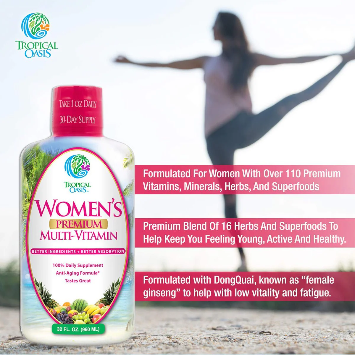 Tropical Oasis Women's Premium Multi-Vitamin Liquid Supplement (32oz.) - Image 3