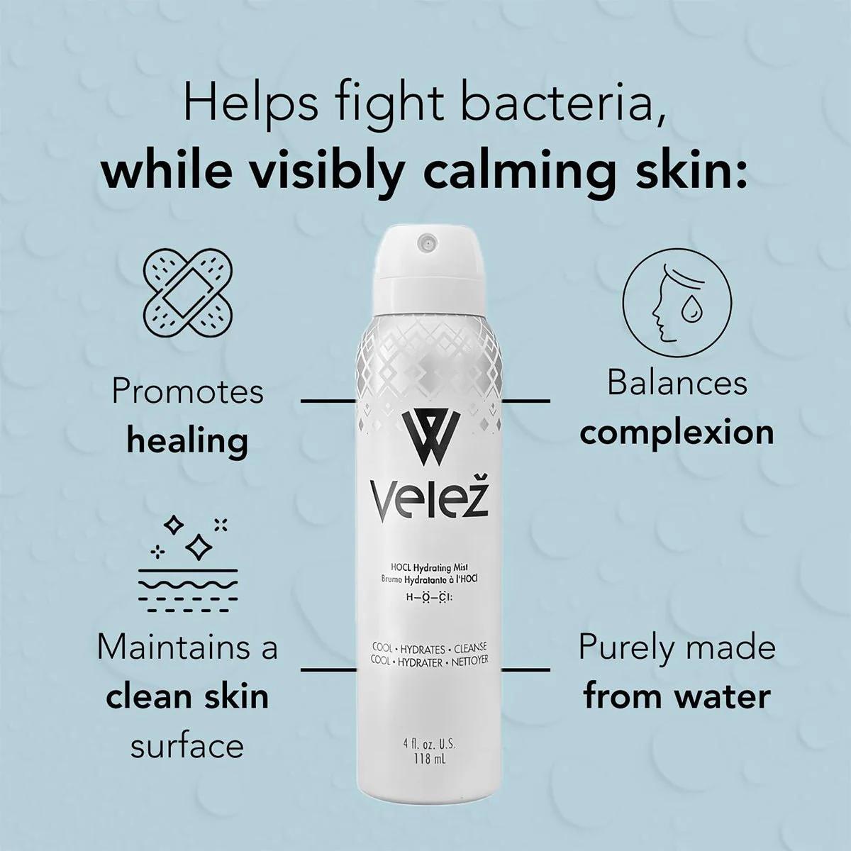 Velez Hypochlorous (HOCL) Hydrating Mist for Face and Eyelids (4 oz / 120mL) - Image 2