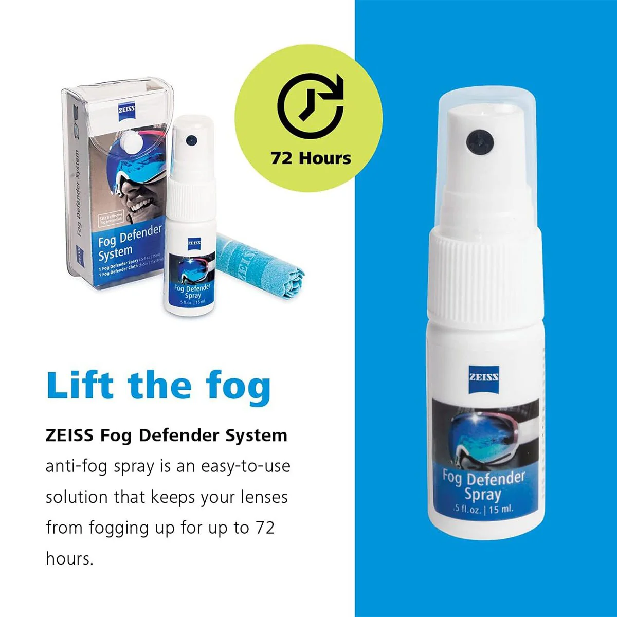 ZEISS Fog Defender System Anti-Fog Spray for Glasses – 1 Spray Bottle and 1 Microfiber Cloth - Image 3