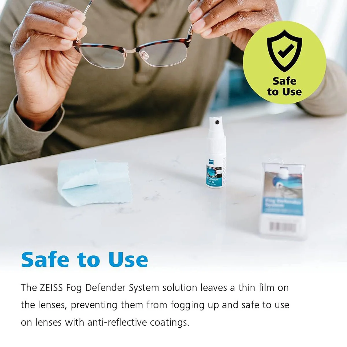 ZEISS Fog Defender System Anti-Fog Spray for Glasses – 1 Spray Bottle and 1 Microfiber Cloth - Image 5