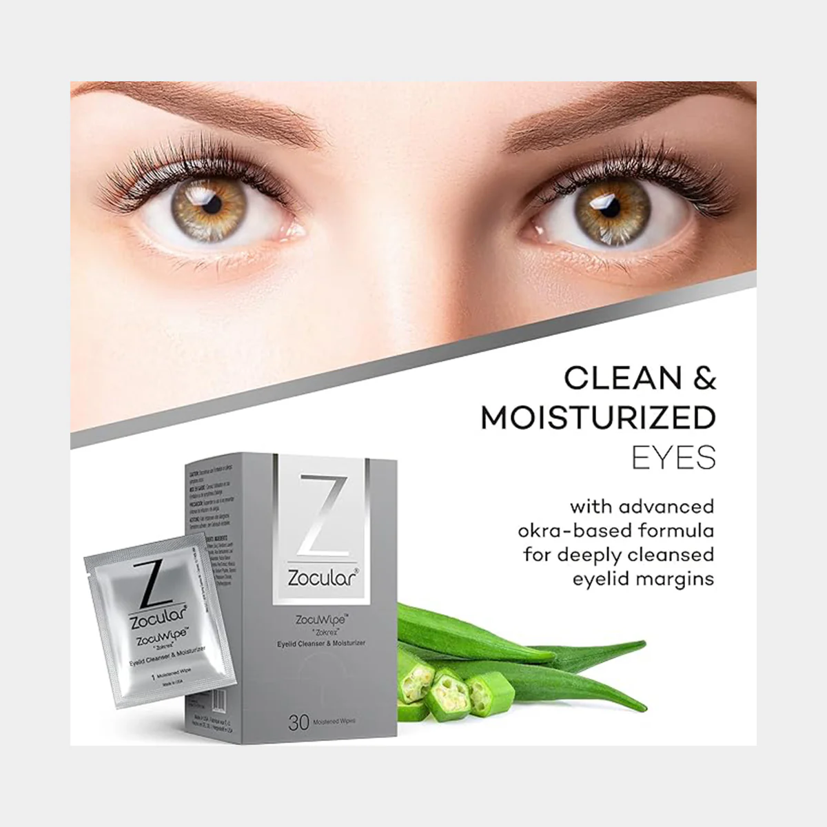 ZocuWipe Eyelid Wipes – Gentle, Okra-Infused Cleansing for Dry Eye Relief & Blepharitis – (30ct Wipes) - Image 3